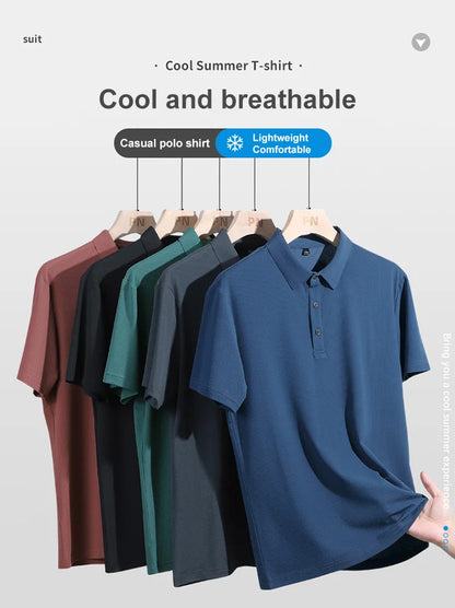 M-9XL Summer Polo Shirt Men New Breathable Mesh Ice Silk Quick-drying Short-sleeved T-shirt Elastic Sports Tops Men Clothing