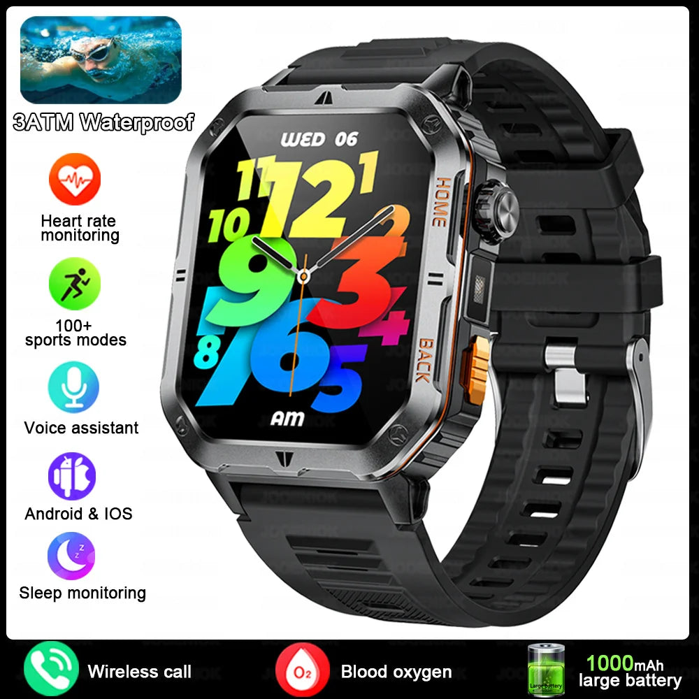 New 1000mAh Battery Outdoor Sports Smart Watch 2.01 inch HD Screen LED Flashlight Bluetooth Talking SmartWatches For Men Women
