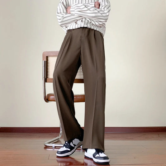 Japanese Vintage Drape Pants Men Spring Summer Korean Coffee Color Suit Pants