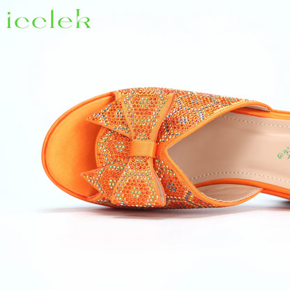Orange Color High Quality Peep Toe Hot Selling Ladies Shoes Matching Bag Set For Nigerian Wedding Women