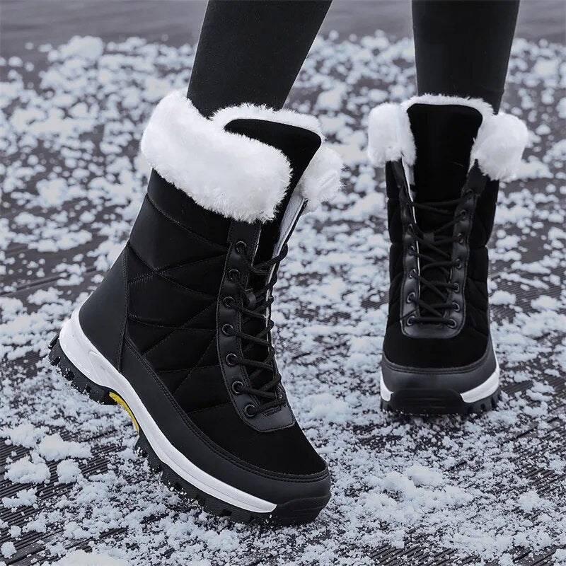 Moipheng Women Snow Boots Warm Plush Comfortable Platform Shoes