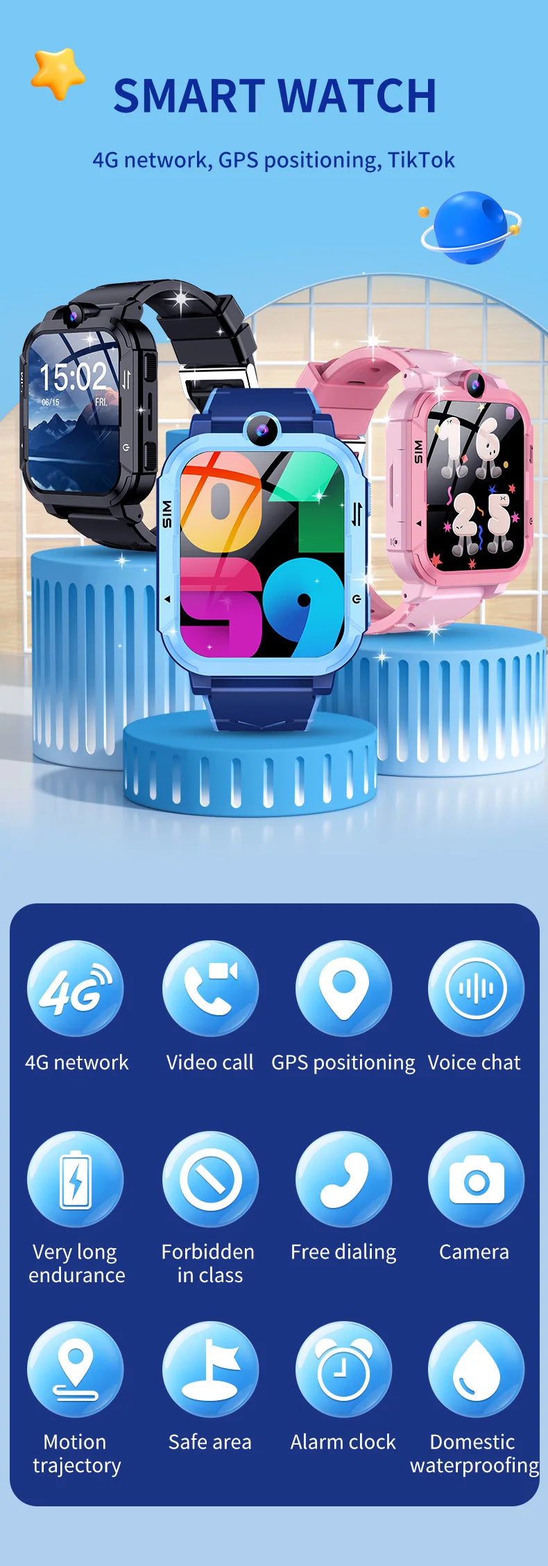 4G Kids Smart Watch GPS WiFi Tracker Location Video Call SOS Call Back Monitor Phone Watch Children Smartwatch Boy Girl Gifts