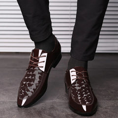 Men Shoes Formal Dress Shoe Black Patent Leather Shoes Men Lace Up Point Toe