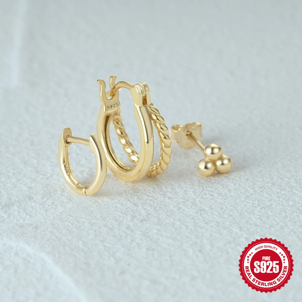 CANNER 925 Sterling Silver 3PCS Zircon Double Layer Hoop Earrings For Women Minimalism Ins Earrings Fine Jewelry Party Gift
