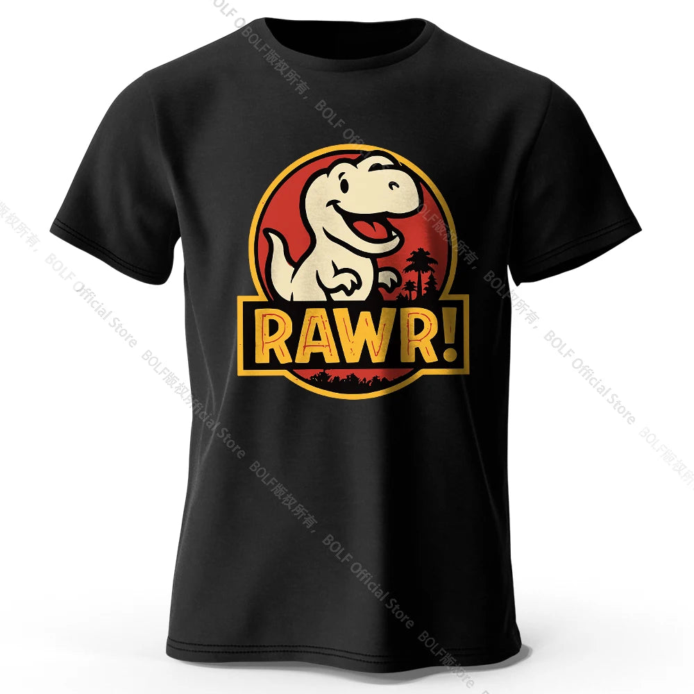 Men's Rawr Printed T-Shirt 100% Cotton Oversized Dinosaur Graphic Tees for Women Summer Tops Kawaii Streetwear
