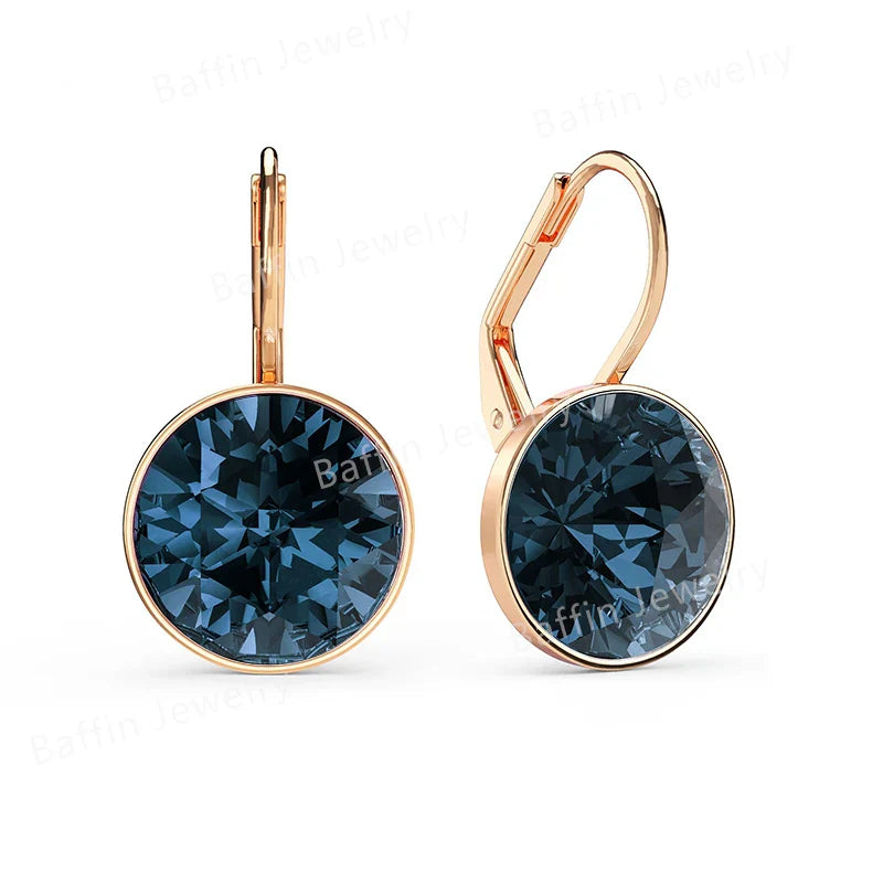 Bella Drop Earring for Women Christmas Birthday Premium Austrian Crystals Round Cut Dangle Silver Gold Color Pierced Jewelry
