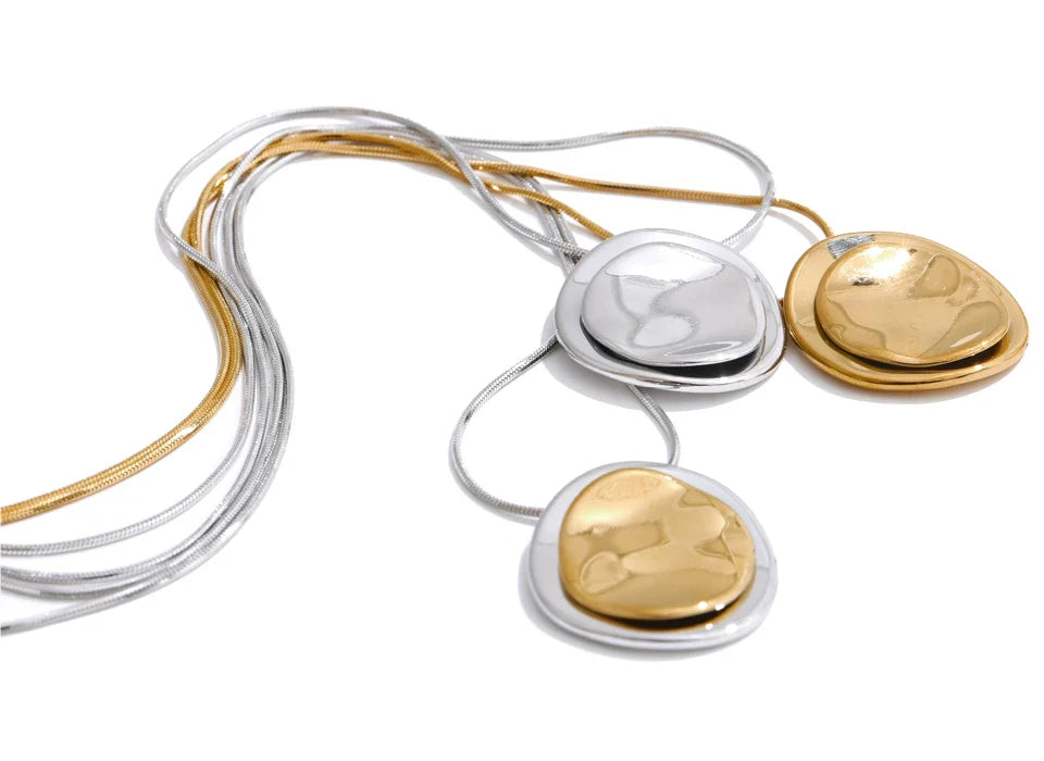 Yhpup Double Round Pendant Fashion Necklace Water Resistant Metal Stainless Steel Daily Waterproof Jewelry Recommend