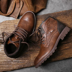 Leather Men Ankle Boots Plus Size High Top Shoes Outdoor Work Casual Shoes