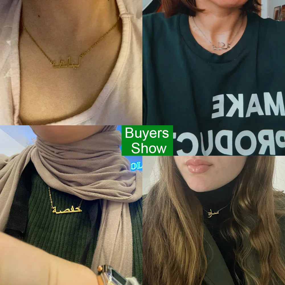 Personalized Arabic Name Necklace for Women Men Custom Arabic Stainless Steel Pendant Jewelry Customized Necklace Box Chain Gift