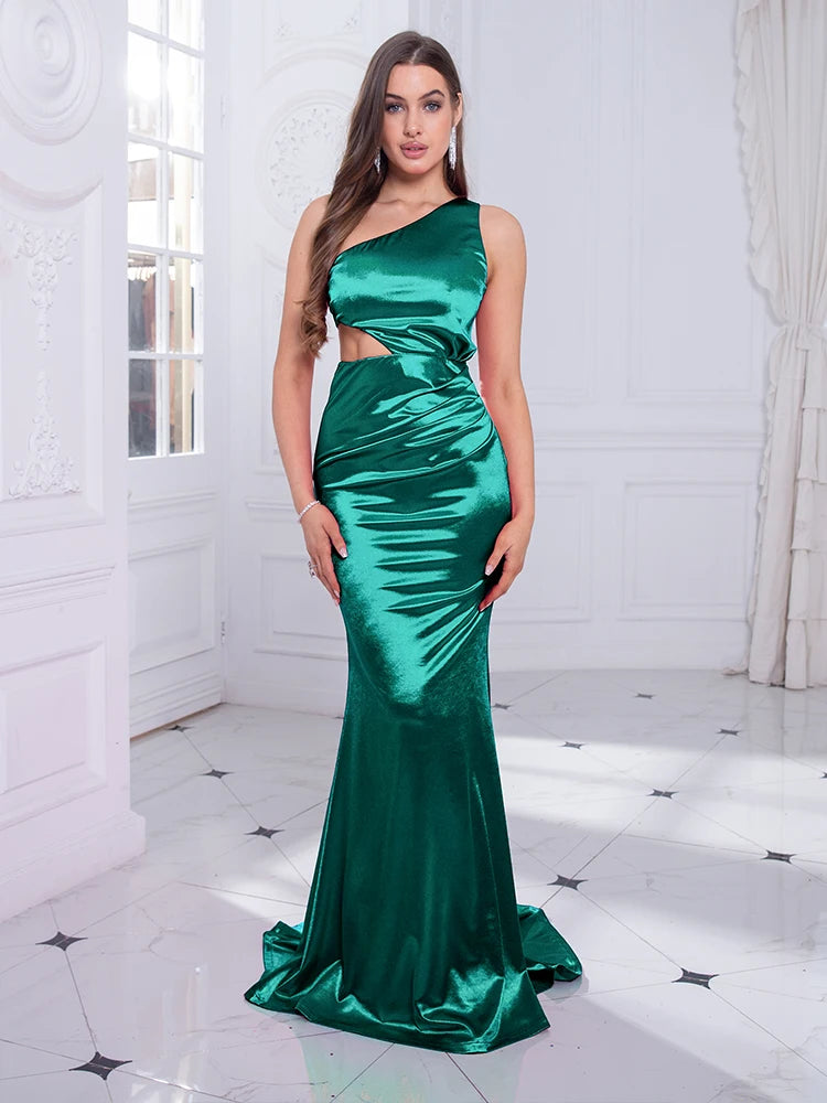 Evening wear Dresses: One Shoulder Sleeveless Bodycon Cocktail Gown