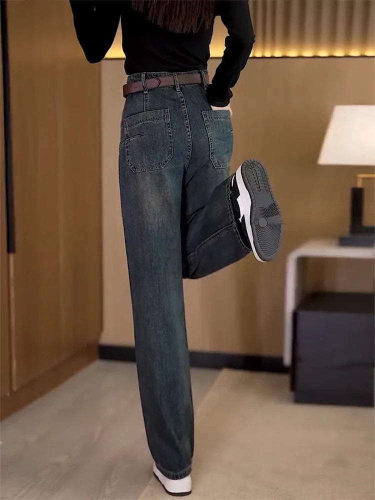 Y2k Jeans Large Size Retro Straight Leg Women's Jeans Loose High Waist Thin
