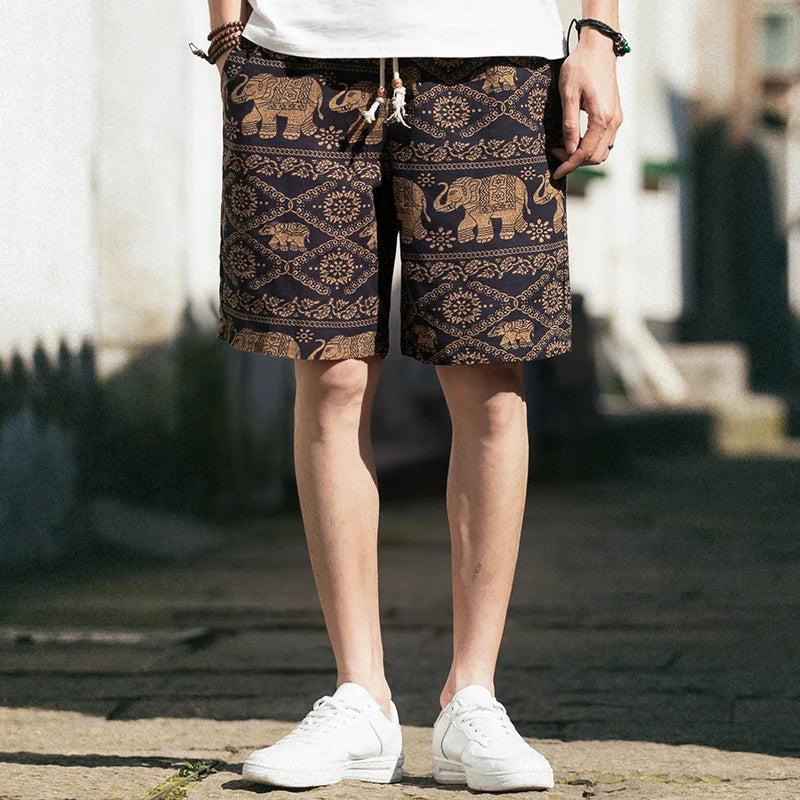 2026 Summer New Boutique Flower Cotton Linen Men's Casual Beach Shorts Men's Comfortable Breathable Leisure Shorts Male XXXXXL