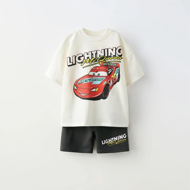 1-6 Age Boys Clothes Casual Tracksuit Printed Cartoon Car Kids Short Sleeve Suit Summer Fashion T-shirt Shorts 2piece Set 2025