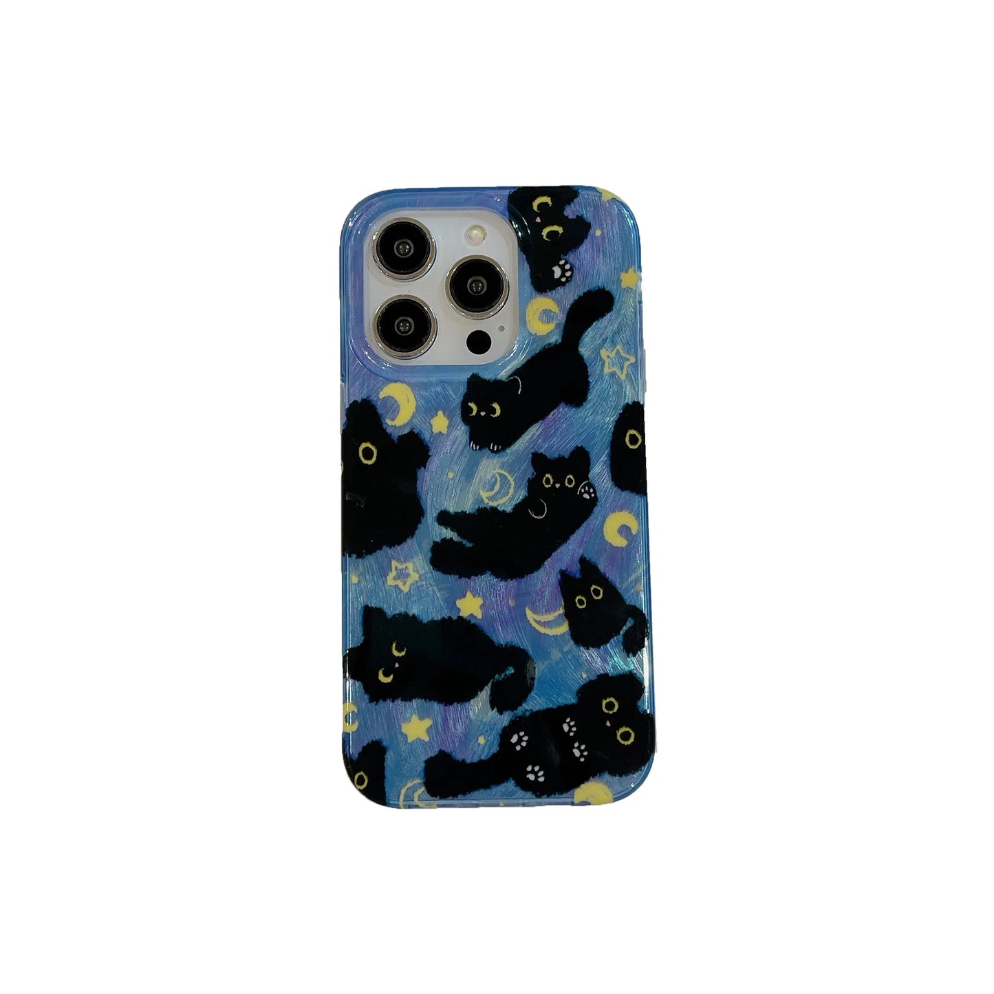 Korean Ins Cute Black Cats Double Layers Wrist Chain Phone Case for iPhone 17 16 15 14 13 12 Pro Max Plus Back Cover