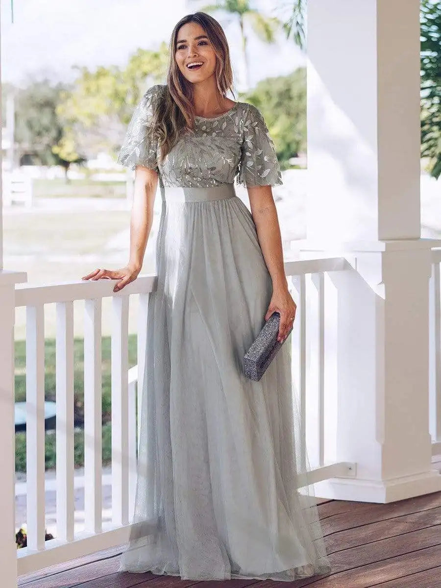 Homecoming Dresses: Women's Burgundy A-Line Sequin Mesh Leaf Maxi Prom Dress