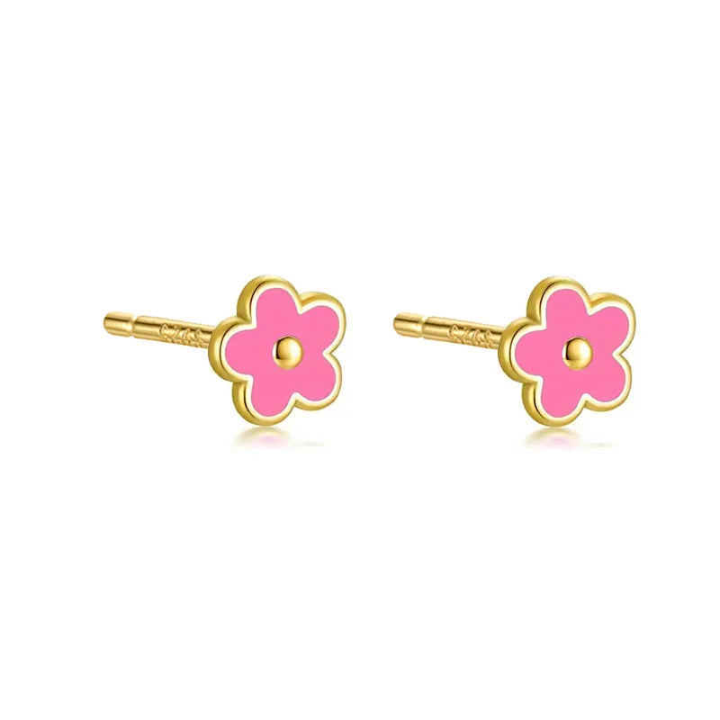 WANTME 925 Sterling Silver Romantic White Enamel Flower Screw Bead Stud Earrings for Women Fashion Simple Piercing Jewelry Gift