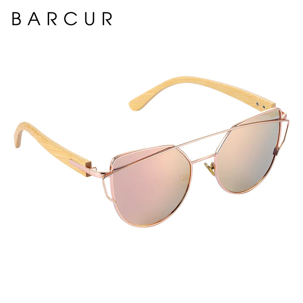 BARCUR Polarized Sunglasses Wood Cat Eye Women Sun Glasses Cat Eye Lady Luxury Fashion Sun Shades With Box Free Eyewear
