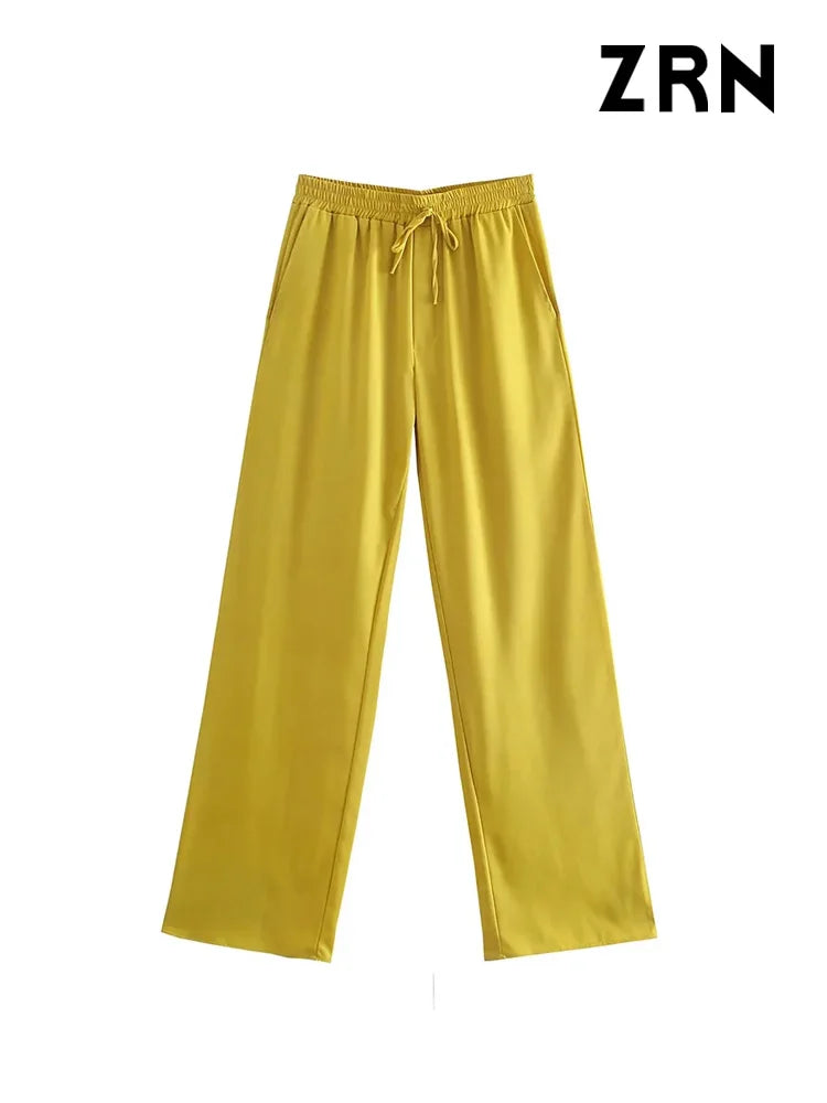Women Chic Fashion Side Pockets Loose Wide Leg Pants