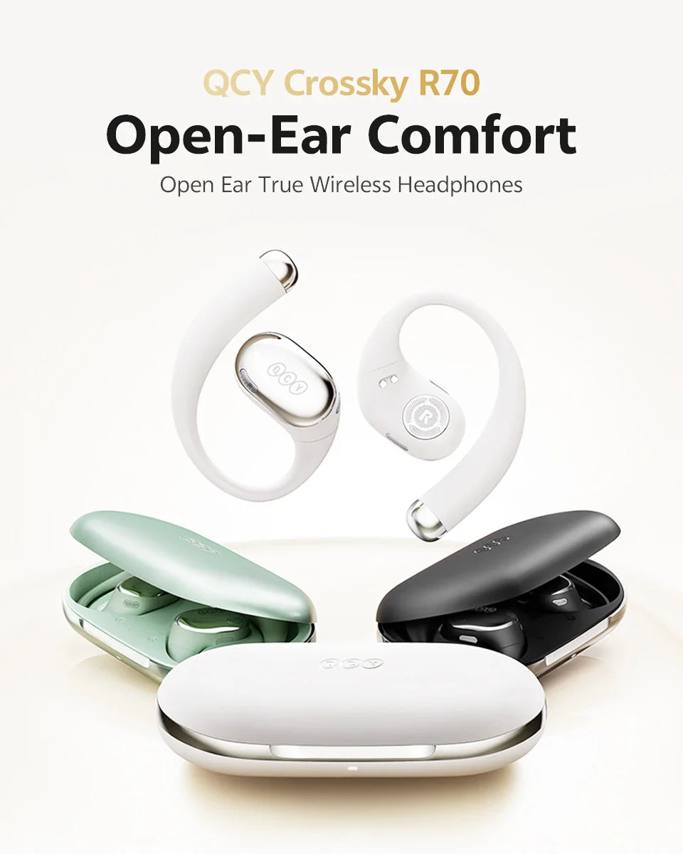 QCY Crossky R70 Open-Ear Wireless Headphones Hi-Res with LDAC OWS Earphones Bass Boost Bluetooth 6.0 Earhook Sport Earbuds 52Hrs