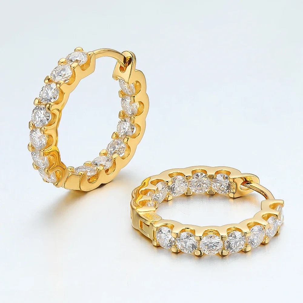 Serenty 2.6cttw D Color 3mm All Moissanite Hoop Earrings For Women S925 Silver Bull Head Wedding Stud Earring Plated 18K Jewelry