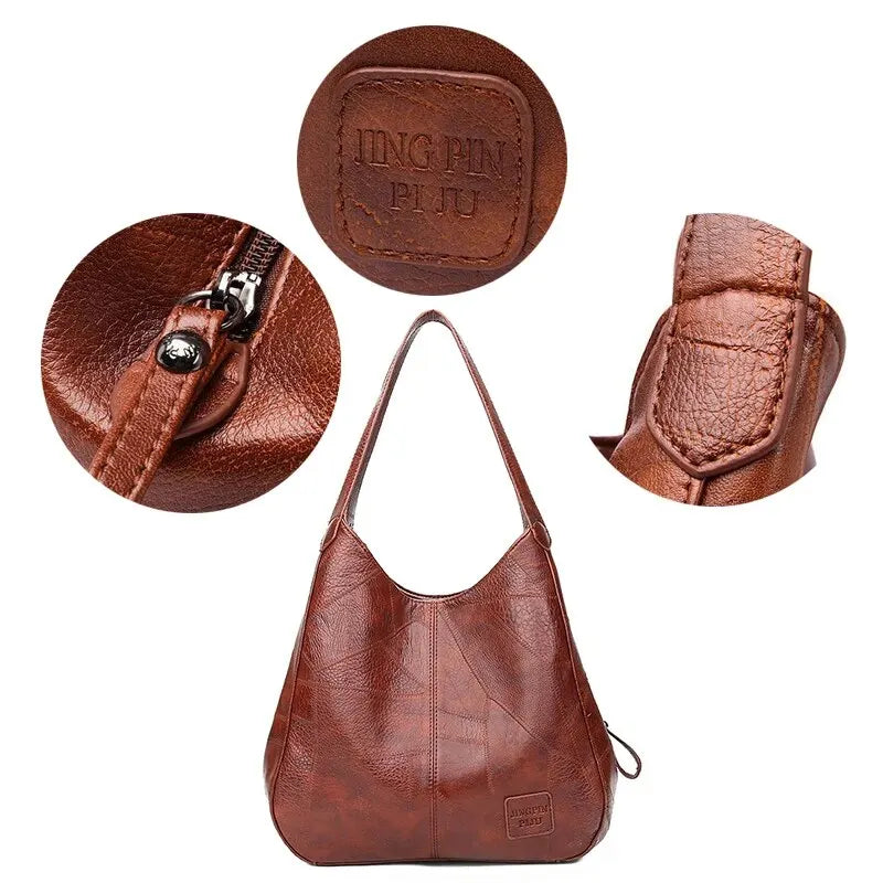 Vintage Women's Bag Leather Large Capacity Marble Grain Women's Shoulder Bag