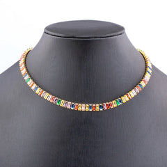 Nidin Classic Colorful Tennis Necklace Men and Women Rectangular Full Zircon Neck