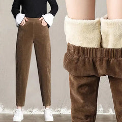 Plush Thick Casual Pants Women's Corduroy Warm Pants Autumn Winter Leggings