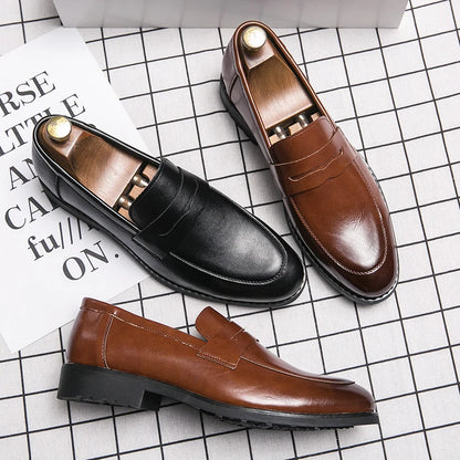 Evening Dress Men Shoes High Quality Black New Stylish Design Slip-on Shoes Casual Formal Office Leather Shoes Luxury Career