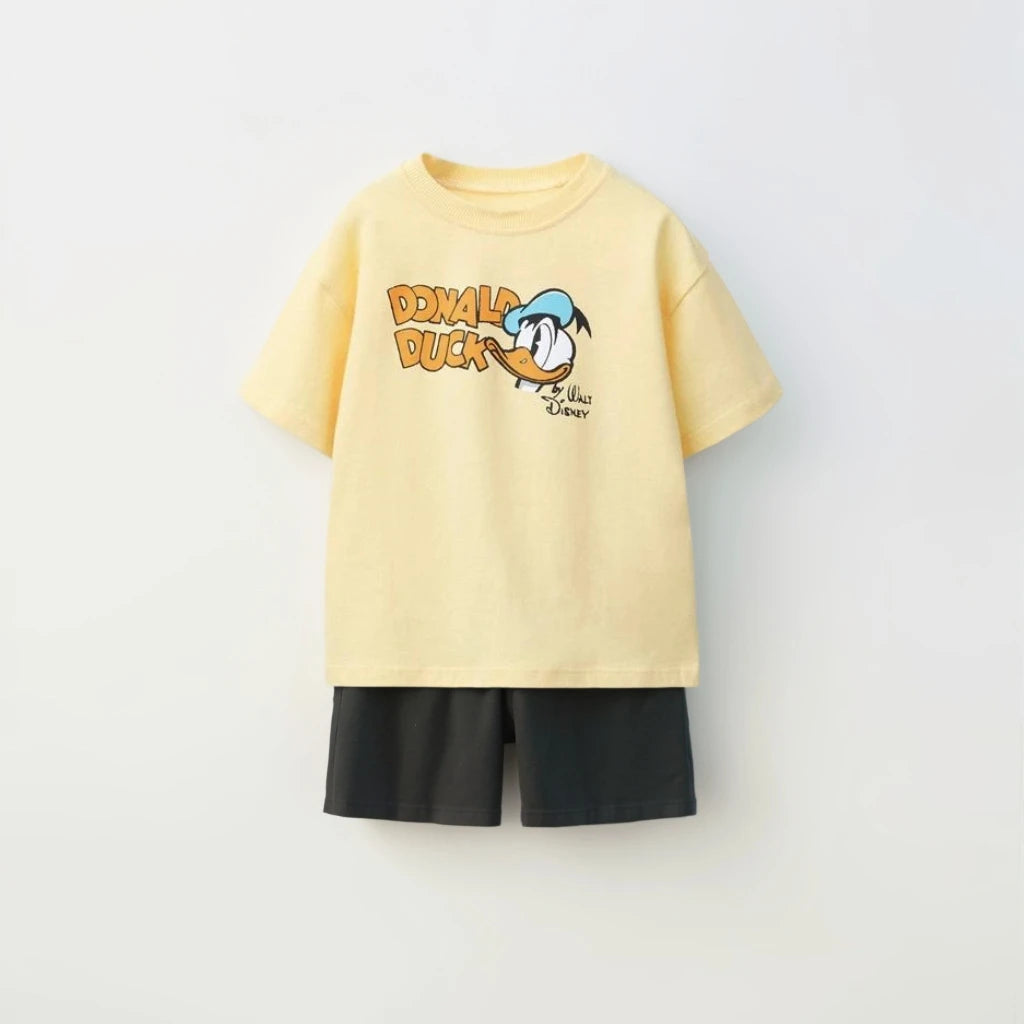 Kids Fashion Stes Casual Colthes Printing Tops+ Solid Color Shorts Loose Costume Two Piece Summer Boys Girls Clothing O-neck Tee