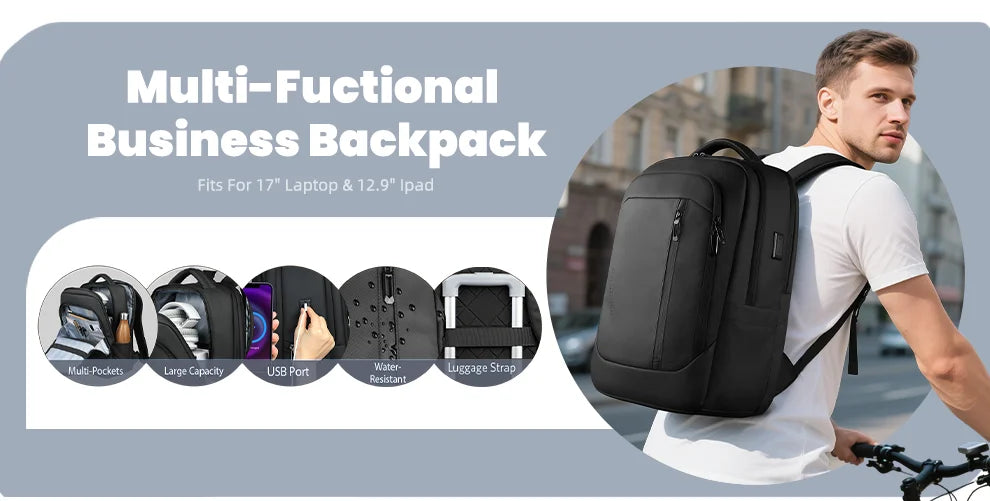 Heroic Knight Multifunctional Men's Backpack 15.6" Laptop Backpack Waterproof Large Capacity Work Travel Backpack with USB Port