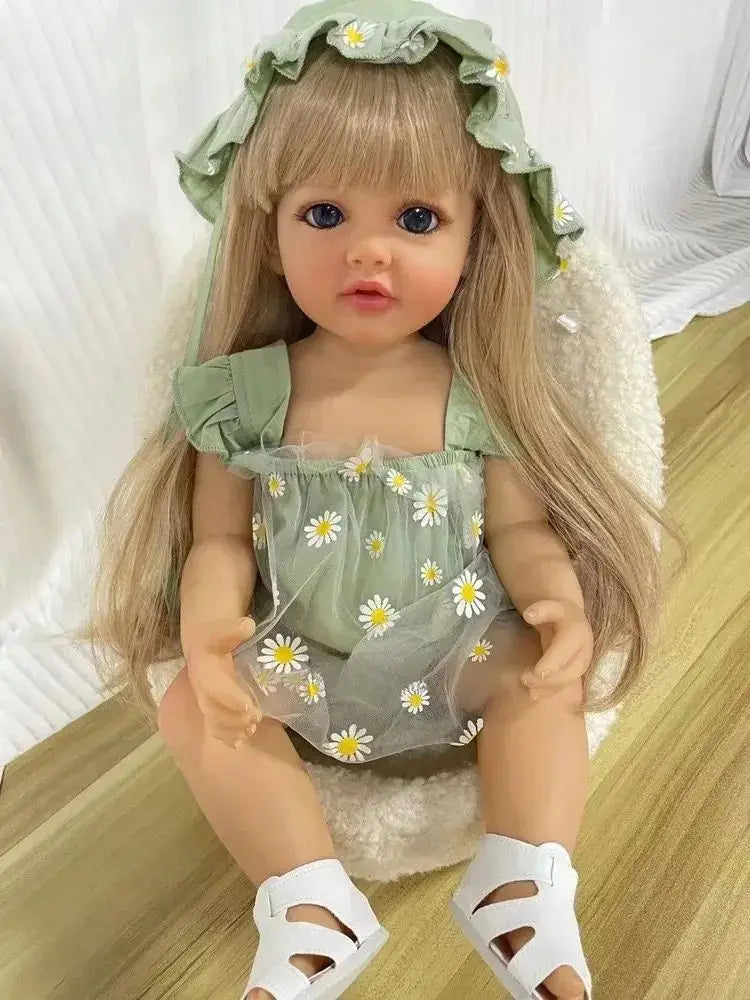BZDOLL 55cm 22inch Lifelike Reborn Baby Girl Doll Soft Silicone Long Brown Hair Realistic Princess Toddler Bebe Birthday Gift