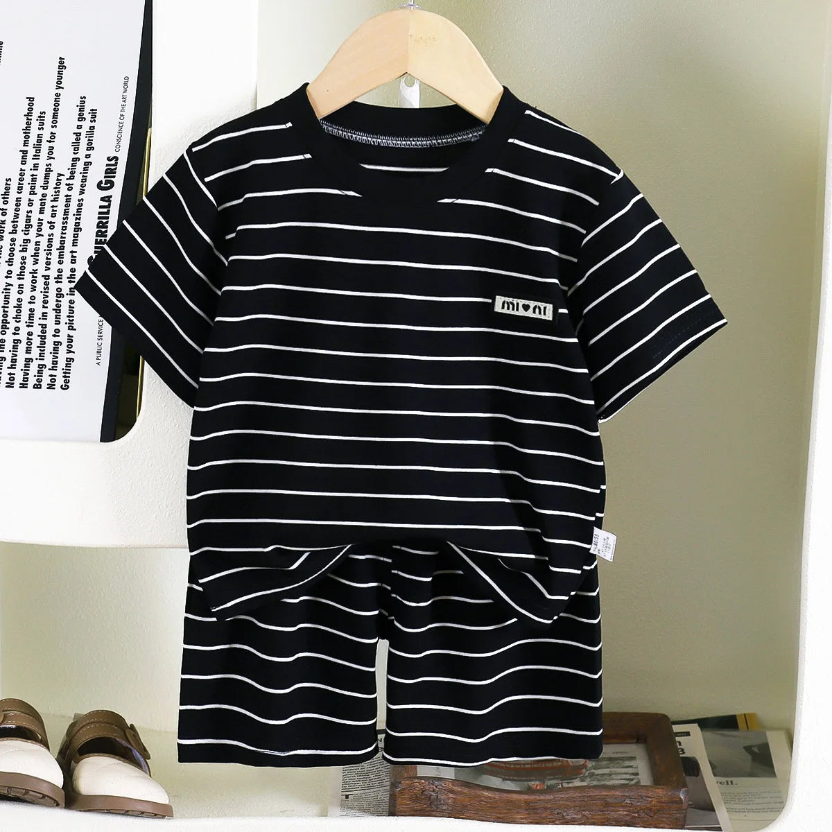 0-5 years Children's short-sleeved suit Summer new boys striped T-shirt shorts two-piece suit baby breathable casual sportswear