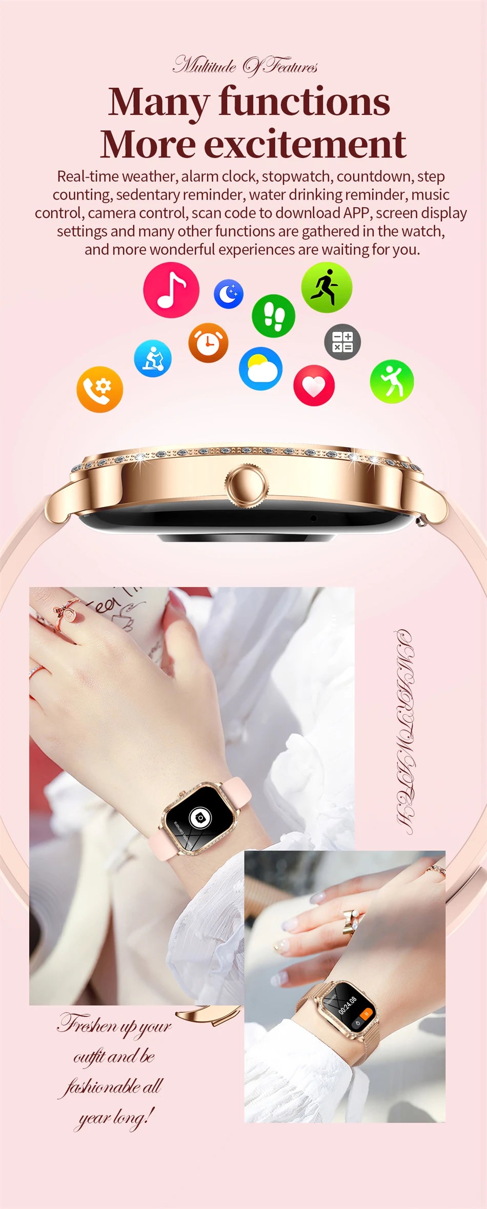 New Luxury Smart Watch Women 1.75" HD Display Heart Rate Sport Fitness IP68 Waterproof Bluetooth Call Smartwatch For Lady Gift