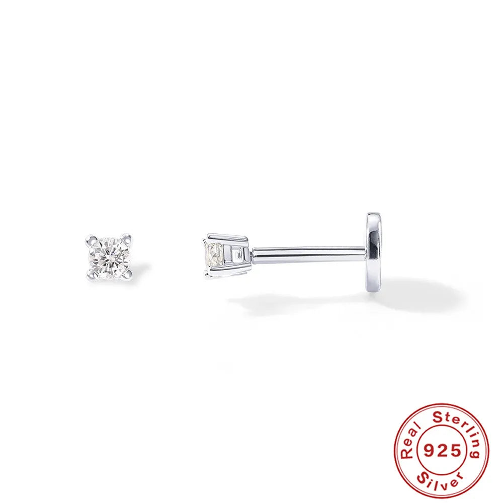 LENNIK 1Piece 925 Sterling Silver Labret Lip Ring Zircon Ear Studs Earrings For Women 2/3/4mm Tragus Cartilage Piercing Jewelry