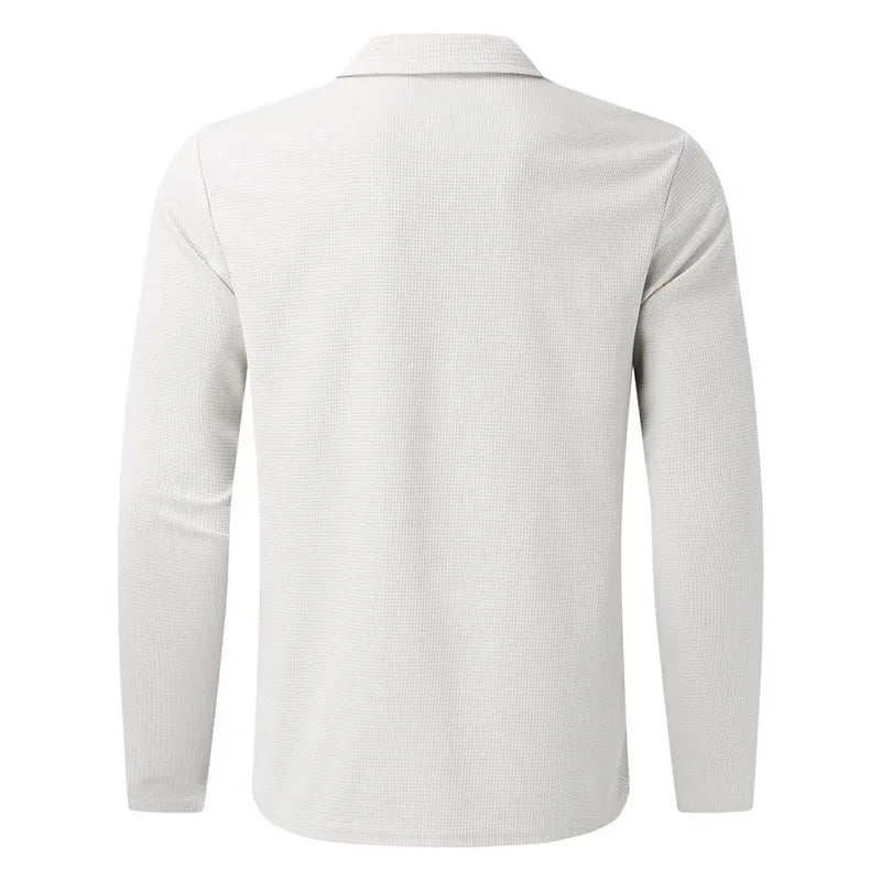 2024 men's new waffle long-sleeved lapel zipper cardigan casual sports suit