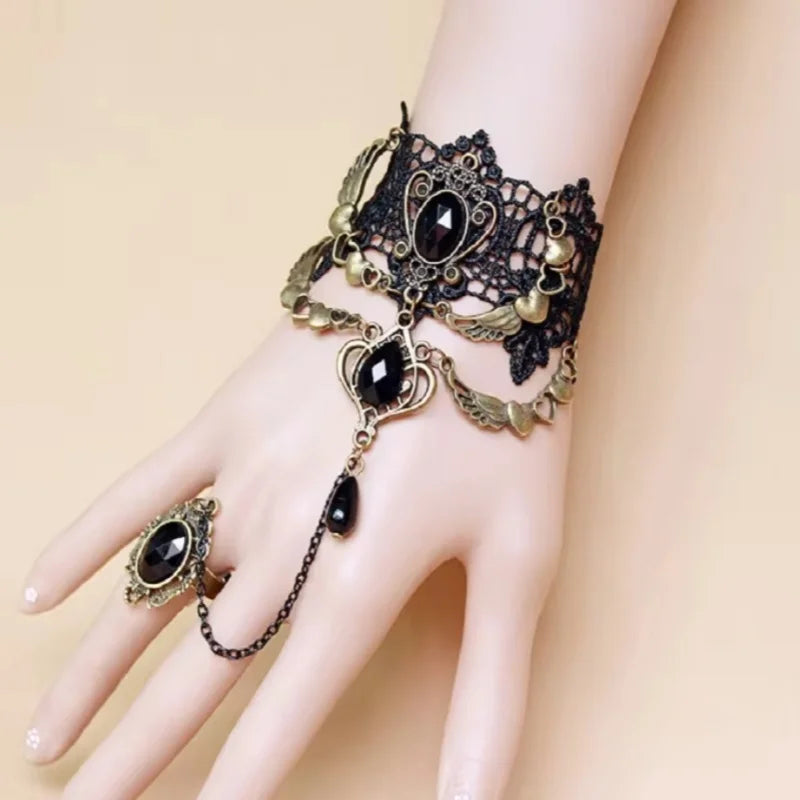 Gothic Victorian Black Lace Necklace Women Girl Boho Crystal Tassel Sexy Lace Choker Dark Loli Style Holiday Party Girl Jewelry