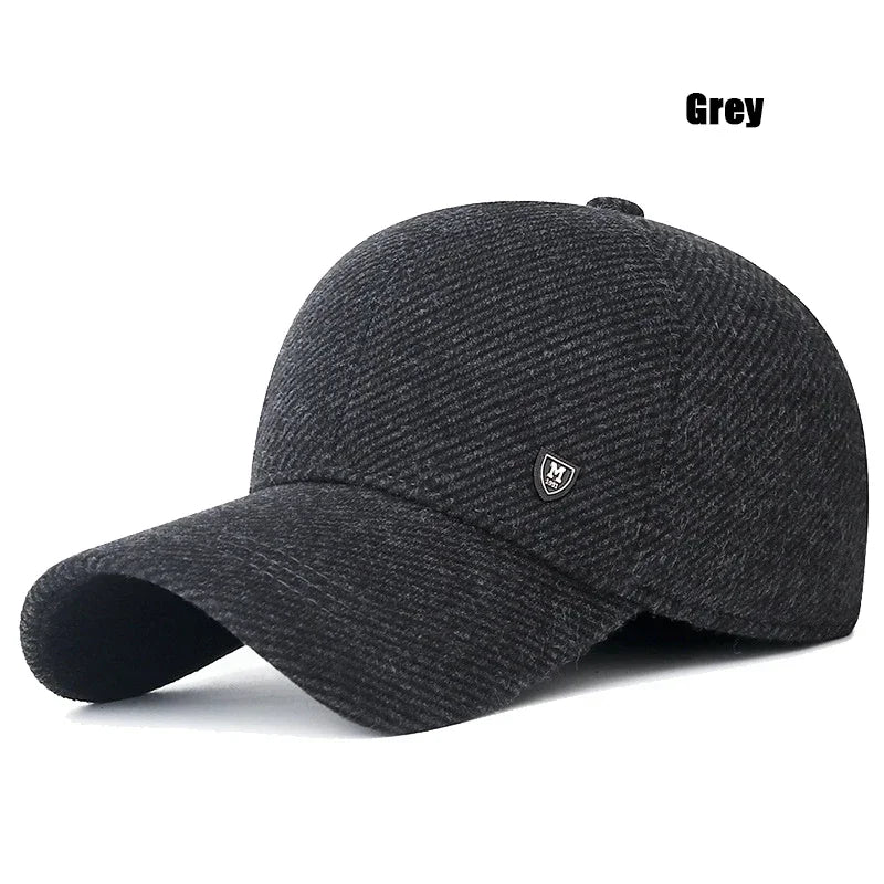 Mens Winter Baseball Cap with Ear Flaps, Baseball Winter Hats with Ear Flaps for Men Outdoor Walk Running  Adjustable Size