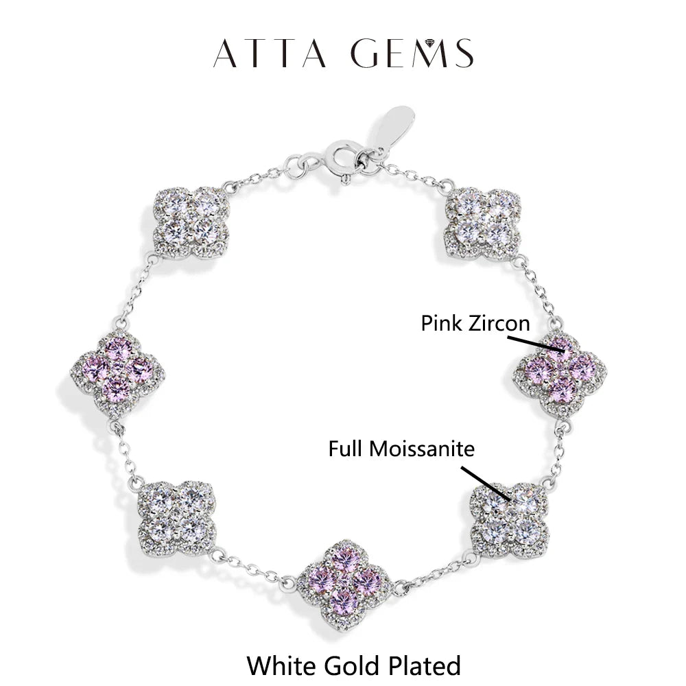 ATTAGEMS Full Moissanite Luxury Bracelet D VVS1 For Women Real S925 Sterling Silver Gold Plated Lucky Engagement Wedding Jewelry