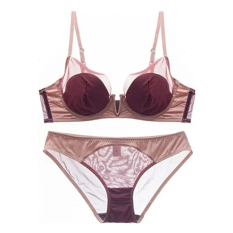 Soft Steel Ring French Ultra-thin Lace Bra Pure Desire Underwear Panty Suit