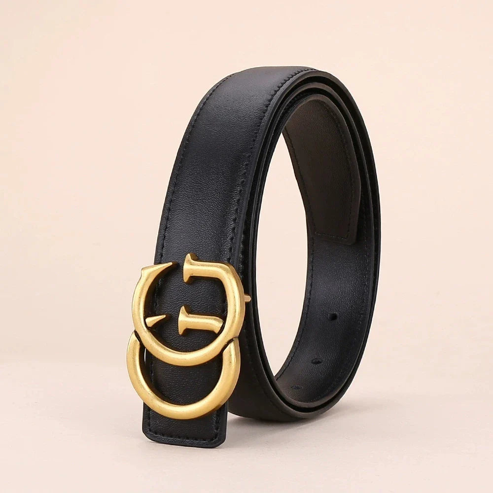 Women's leather belt with smooth buckle; simple and fashionable business belt for men; versatile belt for trousers