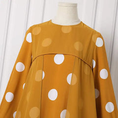 Elegant O-Neck Long Sleeve Muslim Sundress Women Polka Dots Printed Dress