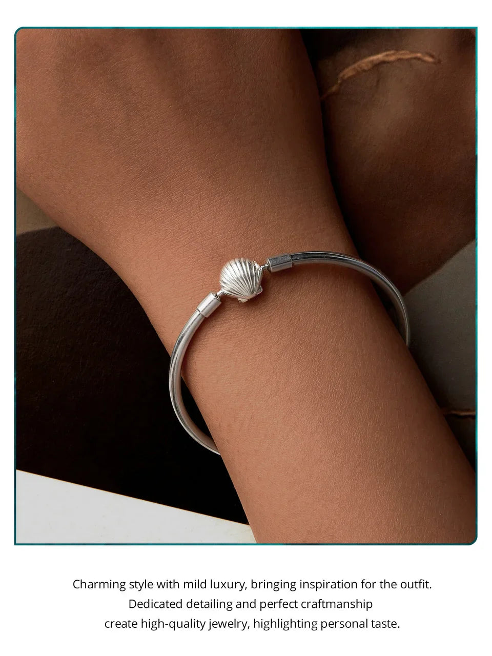 BAMOER Genuine 925 Sterling Silver Charm Glossy Bracelet Heart/Shell Clasp Basic Bangle Star Spacer Beads for Women DIY Jewelry