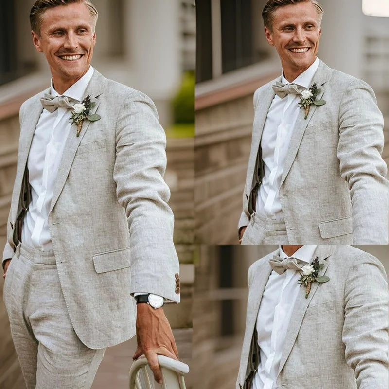 Tuxedo for Mens: Linen Beach Men's Suits Casual Summer Wedding Groom Wear