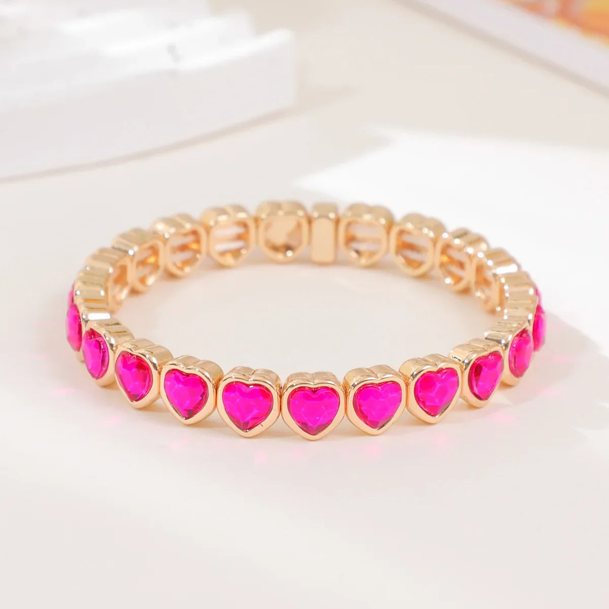 Gold Color Love Heart Bracelet For Women Rhinestone Peach Elastic Bangle Hand Hoop Women Delicate Summer Jewelry Accessory