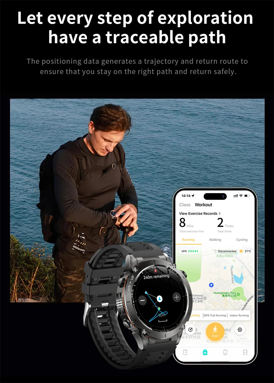 New Men Outdoors Sports Military GPS SmartWatch 10ATM Waterproof 730mAh High Battery Compass NFC HD Call For Android IOS Watch