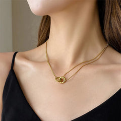 Stainless Steel Double Layer Bead Annulation Pendant Necklace For Women Stacked