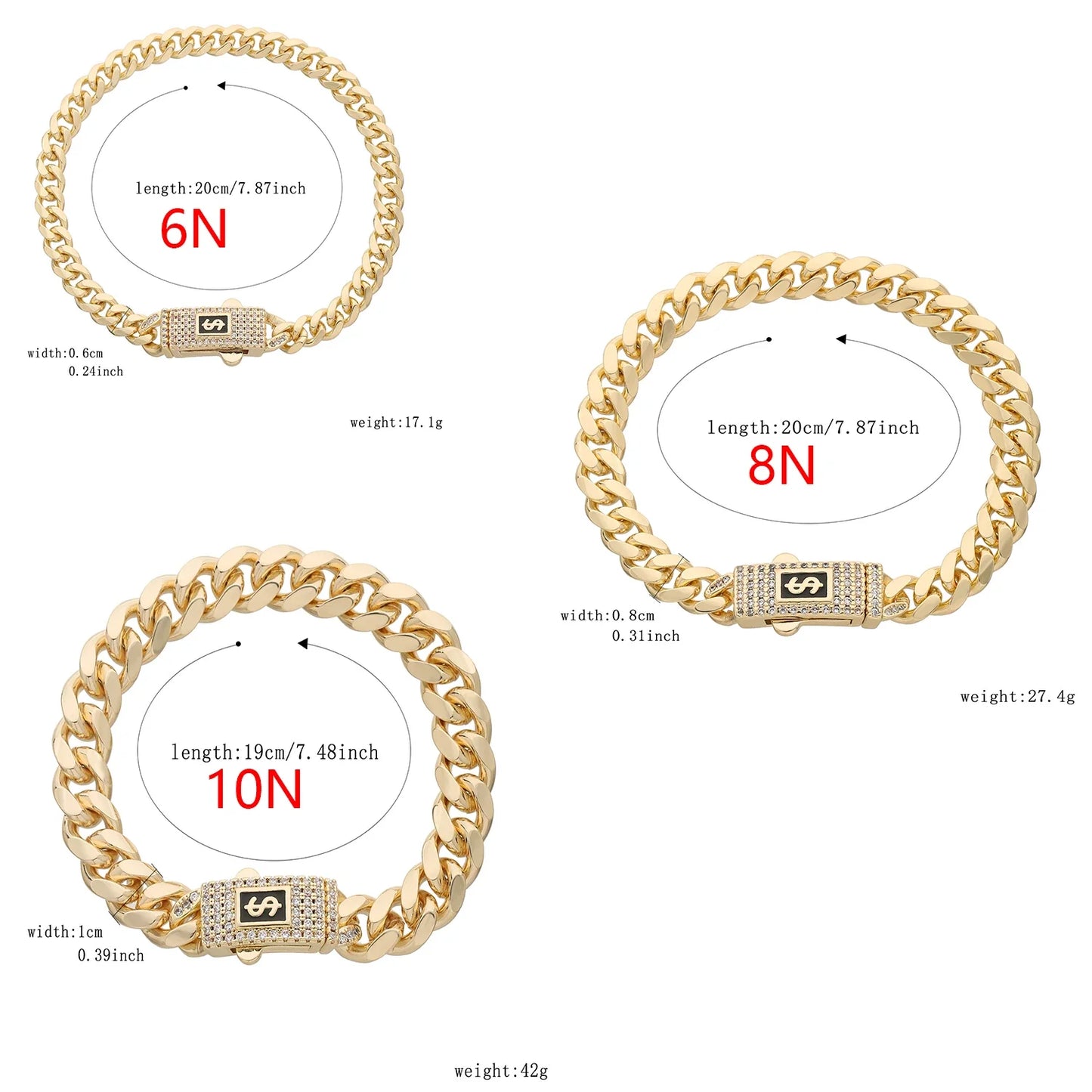 14K Monaco new chain for men and women, brass, cubic zirconia, fashionable Monaco bracelet for men and women