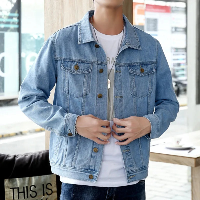 Spring Autumn Men's Denim Jackets Casual Streetwear Outerwear Solid Color Jacket