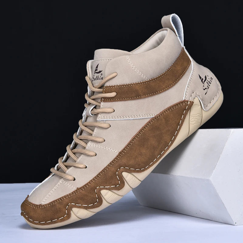 New 2024 Handmade Leather Men Boots Autumn Design Sneakers Man Breathable Casual Leather Shoes Men Ankle Boots Outdoor Fashion