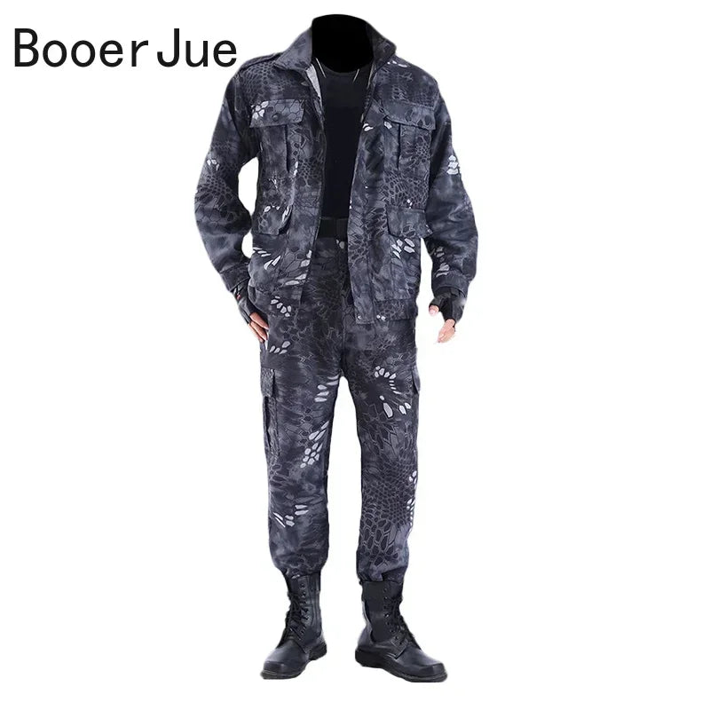 Black Python Pattern Wear-resistant Overalls Labor Insurance Cloth Uniform Men's Soft Tracksuit Outdoor Suit